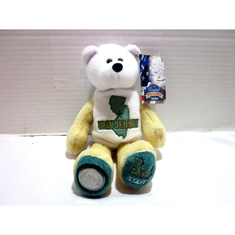 State of New Jersey Limited Treasure Coin Bear 2000 Green Tan White 9" Plush